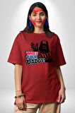 Darth Vader Senin Baban Kim ? Pamuklu Bisiklet Yaka Kadın Erkek Oversize Boyfriend Dijital Baskılı Kırmızı T-shirt