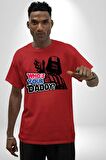 Darth Vader Senin Baban Kim ? Pamuklu Bisiklet Yaka Kadın Erkek Oversize Boyfriend Dijital Baskılı Kırmızı T-shirt