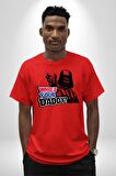 Darth Vader Senin Baban Kim ? Pamuklu Bisiklet Yaka Kadın Erkek Oversize Boyfriend Dijital Baskılı Kırmızı T-shirt