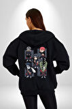 Naruto Shippuden Anti Leaf Grup Kadın Erkek Siyah Kapüşonlu Fermuarlı Baskılı Hırka Sweatshirt