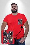 Naruto Shippuden Anti Leaf Grup Kırmızı Büyük Beden Kadın Basic Minimal Baskılı Tişört