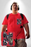 Naruto Shippuden Anti Leaf Grup Kırmızı Büyük Beden Kadın Basic Minimal Baskılı Tişört
