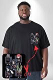 Naruto Shippuden Anti Leaf Grup Siyah Büyük Beden Kadın Basic Minimal Baskılı Tişört