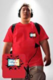 Star Wars Kırmızı Büyük Beden Kadın Basic Minimal Baskılı Tişört