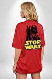 Darth Vader Savaşa Hayır Barış Kırmızı Oversize Kadın Erkek Ön ve Sırt Baskılı Tişört