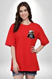 Darth Vader Savaşa Hayır Barış Kırmızı Oversize Kadın Erkek Ön ve Sırt Baskılı Tişört