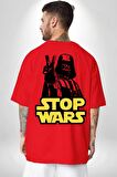 Darth Vader Savaşa Hayır Barış Kırmızı Oversize Kadın Erkek Ön ve Sırt Baskılı Tişört