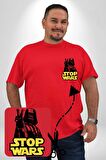Darth Vader Savaşa Hayır Barış Kırmızı Büyük Beden Kadın Basic Minimal Baskılı Tişört