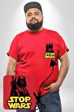 Darth Vader Savaşa Hayır Barış Kırmızı Büyük Beden Kadın Basic Minimal Baskılı Tişört