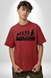 Evrim Yıldız Savaşları İnsanlık Pamuklu Bisiklet Yaka Kadın Erkek Oversize Boyfriend Dijital Baskılı Kırmızı T-shirt