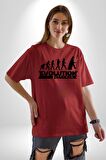 Evrim Yıldız Savaşları İnsanlık Pamuklu Bisiklet Yaka Kadın Erkek Oversize Boyfriend Dijital Baskılı Kırmızı T-shirt