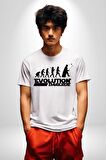 Evrim Yıldız Savaşları İnsanlık Kadın Erkek Unisex Beyaz Organik Baskılı T-Shirt Penye Yüksek Kalite