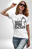 Galaksideki En İyi Anne Kadın Erkek Unisex Beyaz Organik Baskılı T-Shirt Penye Yüksek Kalite