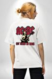 AC/DC Let There Be Rock Beyaz Oversize Kadın Erkek Ön ve Sırt Baskılı Tişört