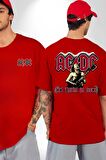 AC/DC Let There Be Rock Kırmızı Oversize Kadın Erkek Ön ve Sırt Baskılı Tişört