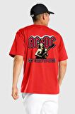 AC/DC Let There Be Rock Kırmızı Oversize Kadın Erkek Ön ve Sırt Baskılı Tişört