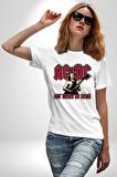 AC/DC Let There Be Rock Kadın Erkek Unisex Beyaz Organik Baskılı T-Shirt Penye Yüksek Kalite
