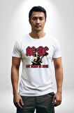 AC/DC Let There Be Rock Kadın Erkek Unisex Beyaz Organik Baskılı T-Shirt Penye Yüksek Kalite