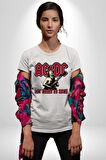 AC/DC Let There Be Rock Kadın Erkek Unisex Beyaz Organik Baskılı T-Shirt Penye Yüksek Kalite
