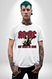 AC/DC Let There Be Rock Kadın Erkek Unisex Beyaz Organik Baskılı T-Shirt Penye Yüksek Kalite