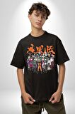 Naruto Shippuden Oyuncuları Pamuklu Bisiklet Yaka Kadın Erkek Oversize Boyfriend Dijital Baskılı Siyah T-shirt