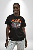 Naruto Shippuden Oyuncuları Pamuklu Bisiklet Yaka Kadın Erkek Oversize Boyfriend Dijital Baskılı Siyah T-shirt