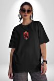 Naruto Shippuden Deidara Jutsu ile Kanji Siyah Oversize Kadın Erkek Ön Orta Minimal Baskılı Tişört