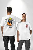 Naruto Shippuden Deidara Jutsu ile Kanji Beyaz Oversize Kadın Erkek Ön ve Sırt Baskılı Tişört