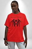 Sleep Token  Pamuklu Bisiklet Yaka Kadın Erkek Oversize Boyfriend Dijital Baskılı Kırmızı T-shirt