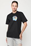 Bluey  Siyah Oversize Kadın Erkek Ön Orta Minimal Baskılı Tişört