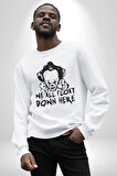 Korkunç Palyaço Korku Film Kadın Erkek Beyaz Sweatshirt 