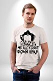 Korkunç Palyaço Korku Film Kadın Erkek Unisex Beyaz Organik Baskılı T-Shirt Penye Yüksek Kalite