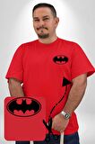 Batman Kırmızı Büyük Beden Kadın Basic Minimal Baskılı Tişört