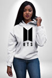 BTS Kadın Erkek  Beyaz Kapüşonlu Sweatshirt Hoodie