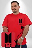 BTS Kırmızı Büyük Beden Kadın Basic Minimal Baskılı Tişört