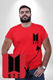 BTS Kırmızı Büyük Beden Kadın Basic Minimal Baskılı Tişört