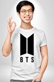 BTS Kadın Erkek Unisex Beyaz Organik Baskılı T-Shirt Penye Yüksek Kalite