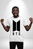BTS Kadın Erkek Unisex Beyaz Organik Baskılı T-Shirt Penye Yüksek Kalite