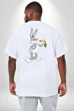 Bugs Bunny Büyük Beden Beyaz Tişört Kadın Erkek Ünisex Sırt Baskılı