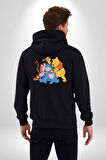 Winnie the Pooh Piglet Bal Küpü Kadın Erkek Siyah Kapüşonlu Fermuarlı Baskılı Hırka Sweatshirt