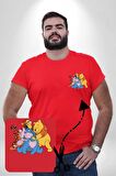 Winnie the Pooh Piglet Bal Küpü Kırmızı Büyük Beden Kadın Basic Minimal Baskılı Tişört