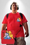 Winnie the Pooh Piglet Bal Küpü Kırmızı Büyük Beden Kadın Basic Minimal Baskılı Tişört