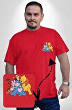 Winnie the Pooh Piglet Bal Küpü Kırmızı Büyük Beden Kadın Basic Minimal Baskılı Tişört