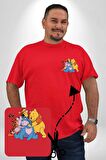 Winnie the Pooh Piglet Bal Küpü Kırmızı Büyük Beden Kadın Basic Minimal Baskılı Tişört