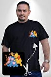 Winnie the Pooh Piglet Bal Küpü Siyah Büyük Beden Kadın Basic Minimal Baskılı Tişört