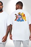 Winnie the Pooh Piglet Bal Küpü Büyük Beden Beyaz Tişört Kadın Erkek Ünisex Sırt Baskılı
