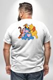 Winnie the Pooh Piglet Bal Küpü Büyük Beden Beyaz Tişört Kadın Erkek Ünisex Sırt Baskılı