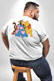 Winnie the Pooh Piglet Bal Küpü Büyük Beden Beyaz Tişört Kadın Erkek Ünisex Sırt Baskılı