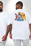 Winnie the Pooh Piglet Bal Küpü Büyük Beden Beyaz Tişört Kadın Erkek Ünisex Sırt Baskılı