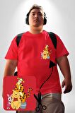 Winnie the Pooh Piglet Tiger Kırmızı Büyük Beden Kadın Basic Minimal Baskılı Tişört